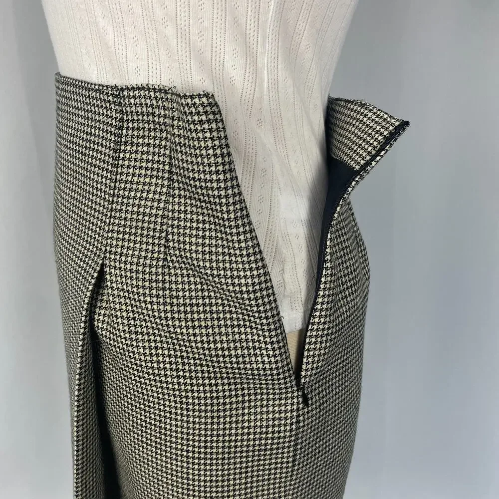 Vintage Talbots Pencil Skirt Size 6 Petite Black Gold Houndstooth Academia 90s